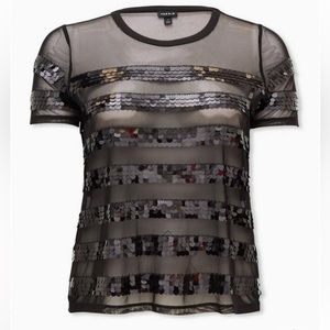 Torrid Sheer Mesh Stripe Sequin Tee